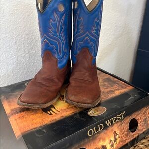 Old West Blue and Brown Western Boots